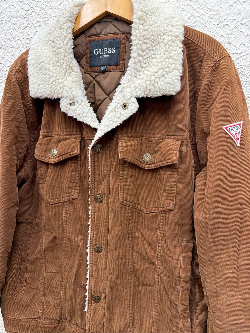 GUESS Brown Corduroy Sherpa-Lined Jacket